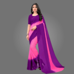 Dual-Coloured Solid Georgette Saree for Women with Blouse Piece