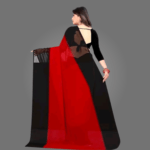 Dual-Coloured Solid Georgette Saree for Women with Blouse Piece