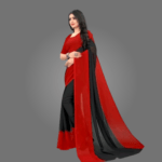 Dual-Coloured Solid Georgette Saree for Women with Blouse Piece