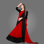 Dual-Coloured Solid Georgette Saree for Women with Blouse Piece