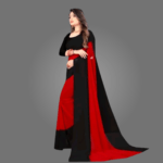 Dual-Coloured Solid Georgette Saree for Women with Blouse Piece