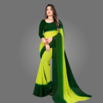 Dual-Coloured Solid Georgette Saree for Women with Blouse Piece