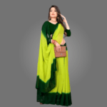 Dual-Coloured Solid Georgette Saree for Women with Blouse Piece