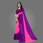 Dual-Coloured Solid Georgette Saree for Women with Blouse Piece