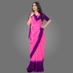 Dual-Coloured Solid Georgette Saree for Women with Blouse Piece