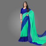 Dual-Coloured Solid Georgette Saree for Women with Blouse Piece