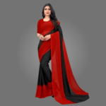 Dual-Coloured Solid Georgette Saree for Women with Blouse Piece